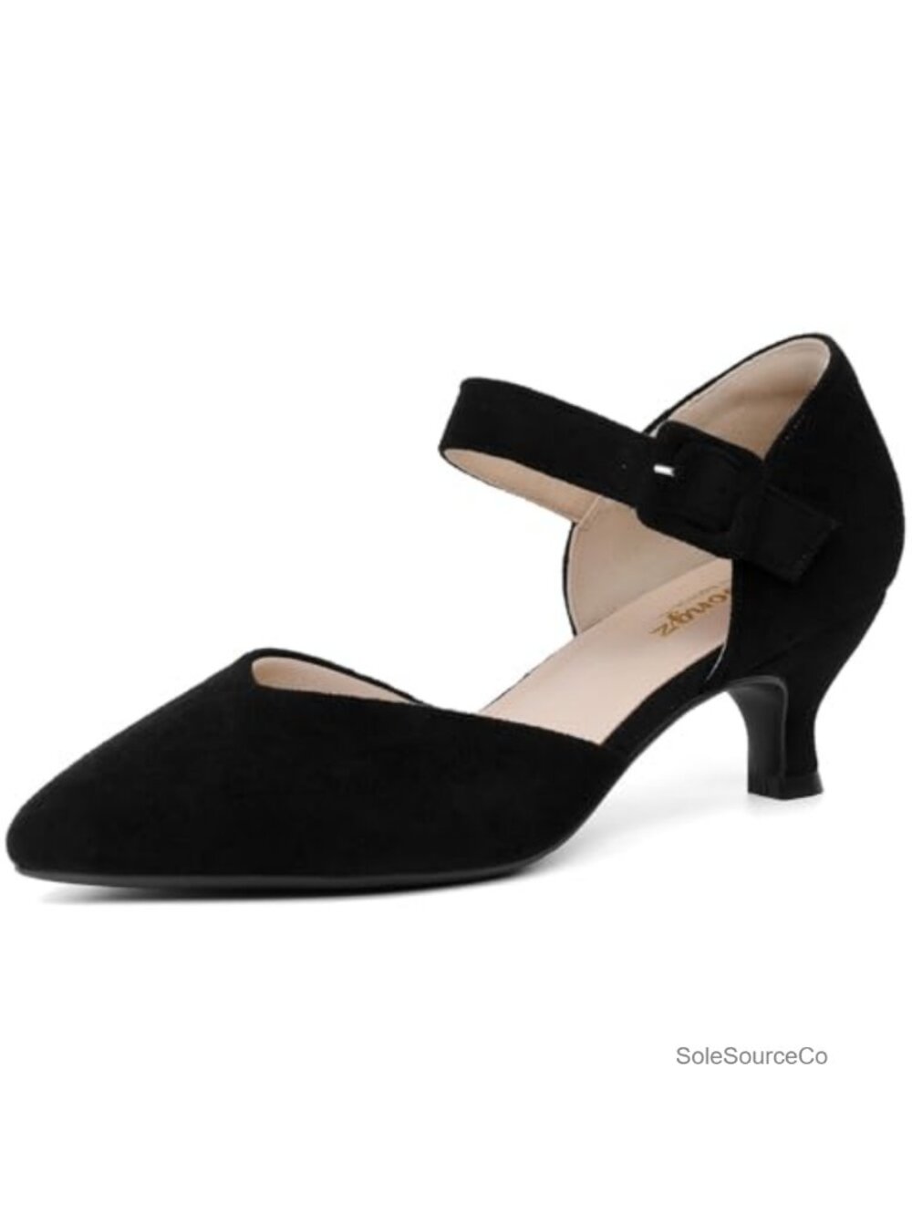 Kitten Heel Pointed Toe Ankle Strap Buckle Pumps for Wedding Party